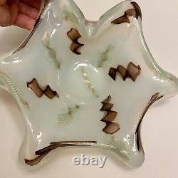 Murano Glass Fratelli Toso Opaline Star Trinket Bowl Ribbon Canes & Gold Flecks