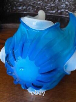 Murano Italian Modernist Blue White Glass Centrepiece Vase. Antique, 1960's