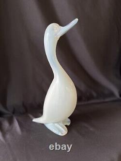 Murano Italy Art Glass Duck Bird Figurine 14 Blue White Opalescent Opaline Vtg