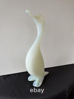 Murano Italy Art Glass Duck Bird Figurine 14 Blue White Opalescent Opaline Vtg