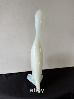 Murano Italy Art Glass Duck Bird Figurine 14 Blue White Opalescent Opaline Vtg
