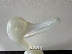 Murano Italy Art Glass Duck Bird Figurine 14 Blue White Opalescent Opaline Vtg