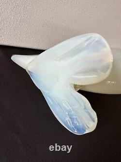 Murano Italy Art Glass Duck Bird Figurine 14 Blue White Opalescent Opaline Vtg