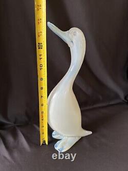 Murano Italy Art Glass Duck Bird Figurine 14 Blue White Opalescent Opaline Vtg