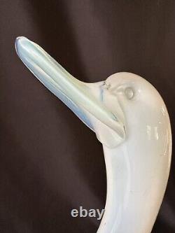 Murano Italy Art Glass Duck Bird Figurine 14 Blue White Opalescent Opaline Vtg