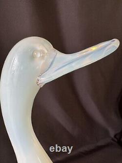 Murano Italy Art Glass Duck Bird Figurine 14 Blue White Opalescent Opaline Vtg