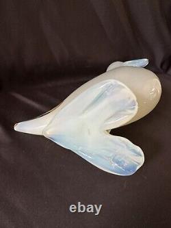 Murano Italy Art Glass Duck Bird Figurine 14 Blue White Opalescent Opaline Vtg