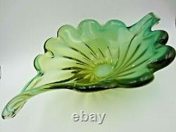 Murano Mid Century green opaline & Amber Leaf Bowl Barovier & Toso Italy