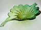 Murano Mid Century Green Opaline & Amber Leaf Bowl Barovier & Toso Italy
