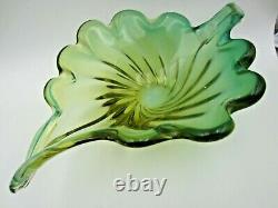 Murano Mid Century green opaline & Amber Leaf Bowl Barovier & Toso Italy