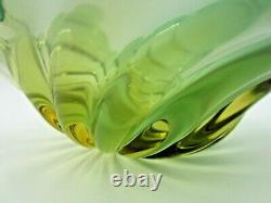 Murano Mid Century green opaline & Amber Leaf Bowl Barovier & Toso Italy