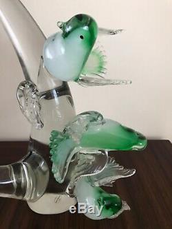 Murano Opalescent Glass Birds on a Branch Sculpture signed