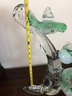 Murano Opalescent Glass Birds on a Branch Sculpture signed