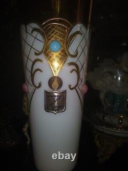 Murano Opaline Glass Italian Jeweled Etched Gold Gilt 9 Inch Tall Flower Vase