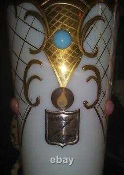 Murano Opaline Glass Italian Jeweled Etched Gold Gilt 9 Inch Tall Flower Vase