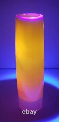 Murano Yellow Opaline Cased Hand Blown Art Glass Vase Glows Great Quality 6 3/4