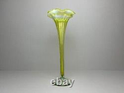 NEW LISTING Green Opalescent green Glass Trumpet Vase c1900 Art Nouveau