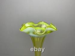 NEW LISTING Green Opalescent green Glass Trumpet Vase c1900 Art Nouveau