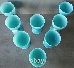 NEWithOLD 1930's SET8 BLUE OPALINE PORTIEUX VALLERYSTHAL 4.5 WINE GLASSES NRMINT