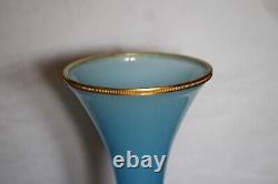 Nason Murano Huge Vintage Italian Blue Opaline Vase Ormolu Bead Rim 31cm 12.2in