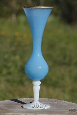 Nason Murano Vintage Italian Blue Opaline Vase Ormolu Bead Rim 26cm 10.2in