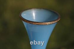 Nason Murano Vintage Italian Blue Opaline Vase Ormolu Bead Rim 26cm 10.2in