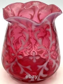 Northwood Art Glass Opaline Brocade Spanish Lace Cranberry Opalescent Spooner