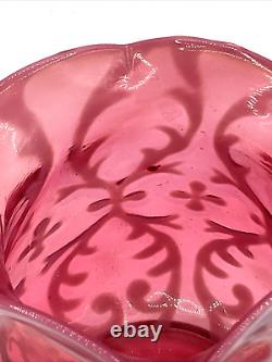 Northwood Art Glass Opaline Brocade Spanish Lace Cranberry Opalescent Spooner
