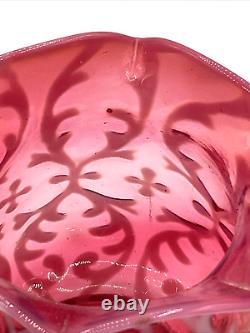 Northwood Art Glass Opaline Brocade Spanish Lace Cranberry Opalescent Spooner
