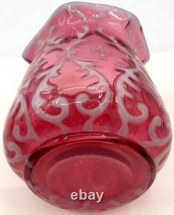 Northwood Art Glass Opaline Brocade Spanish Lace Cranberry Opalescent Spooner