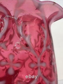Northwood Art Glass Opaline Brocade Spanish Lace Cranberry Opalescent Spooner