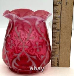 Northwood Art Glass Opaline Brocade Spanish Lace Cranberry Opalescent Spooner