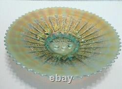 Northwood Carnival Art Glass Three Fruits Aqua Opalescent Stippled Plate