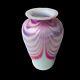 Obg Ornamental Blown Glass Pulled Feather Vase Iridescent Pink White Opalescent
