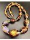 Old Antique Venetian Foiled Fire Opalescent Lava Glass Graduated Beaded Necklace