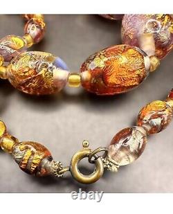 OLD Antique Venetian Foiled Fire Opalescent Lava Glass Graduated Beaded Necklace