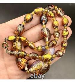 OLD Antique Venetian Foiled Fire Opalescent Lava Glass Graduated Beaded Necklace