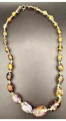 OLD Antique Venetian Foiled Fire Opalescent Lava Glass Graduated Beaded Necklace