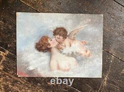 Oil on Opaline Glass Classical Grand Tour Venus Kissing Cupid After Hans Zatzka