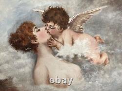 Oil on Opaline Glass Classical Grand Tour Venus Kissing Cupid After Hans Zatzka
