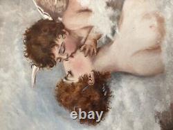 Oil on Opaline Glass Classical Grand Tour Venus Kissing Cupid After Hans Zatzka