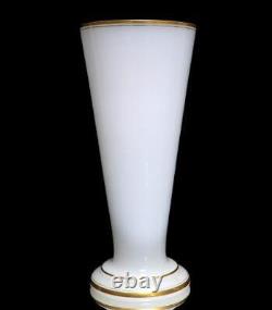 Old Baccarat Finest Pure White Opaline Crystal Gold Large Vase 30cm