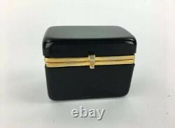 One Antique French Opaline Glass Box Casket Empire Era Brass Trim, Baccarat