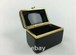 One Antique French Opaline Glass Box Casket Empire Era Brass Trim, Baccarat