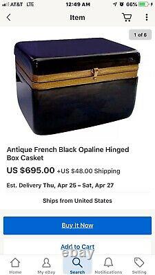 One Antique French Opaline Glass Box Casket Empire Era Brass Trim, Baccarat