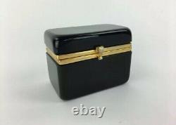 One Antique French Opaline Glass Box Casket Empire Era Brass Trim, Baccarat