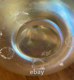 Opalescent ART GLASS ORIENT & FLUME BAG VASE SIGNED 9.5