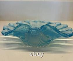 Opalescent Blue Italian Art Glass Seashell Bowl by Cenedese Murano Vetri 1970s