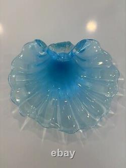 Opalescent Blue Italian Art Glass Seashell Bowl by Cenedese Murano Vetri 1970s