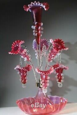 Opalescent Cranberry Vaseline Epergne